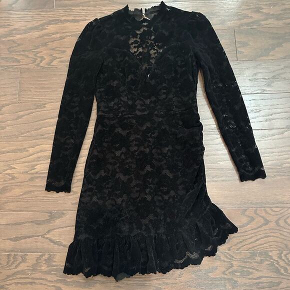 SAYLOR Kacey Black Velvet Lace Asymmetric Open Back Mini Dress Size Small - Picture 4 of 14